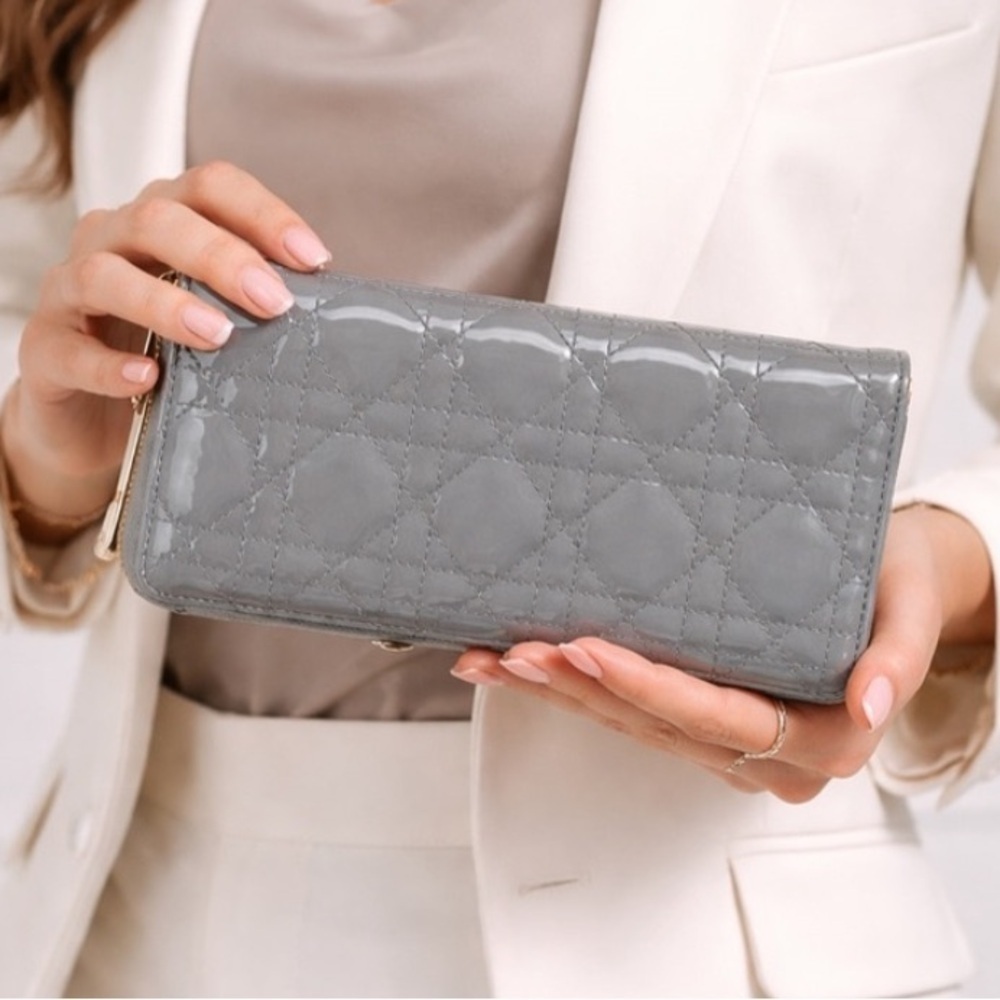 Dior-Lady Dior Voyageur Cannage Leather Wallet